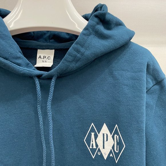 A.P.C. BEAU HOODIE SWEATSHIRT IN TEAL BLUE - Picture 7 of 10